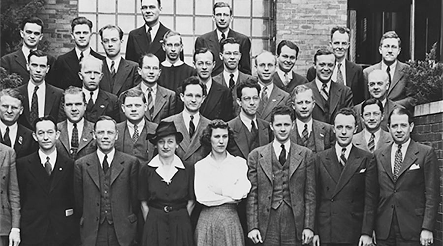 Photo of Pauline Hopfer and Mary Thayer at first Dow Corning Research Conference at Dow Chemical Co., Midland, Mich., April 1, 1943