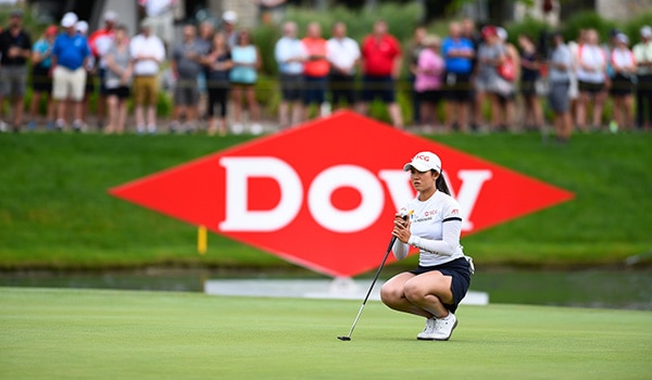 Atthaya Thitikul reads a putt at the Dow Great Lakes Bay Invitational.